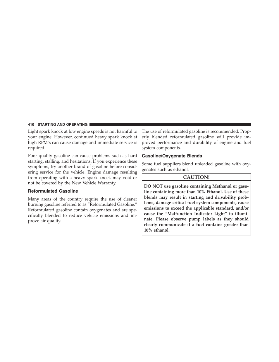 Reformulated gasoline, Gasoline/oxygenate blends | Jeep 2015 Compass - Owner Manual User Manual | Page 412 / 572