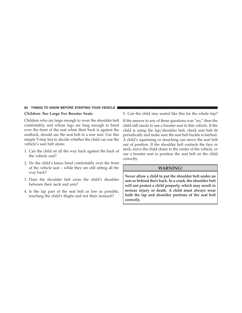 Children too large for booster seats | Jeep 2015 Compass - Owner Manual User Manual | Page 84 / 572