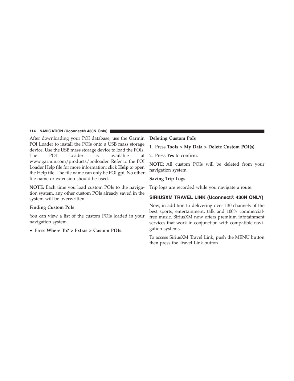 Siriusxm travel link (uconnect® 430n only), Siriusxm travel link (uconnect® 430n, Only) | Ram Trucks UCONNECT 430 for Chrysler User Manual | Page 115 / 140