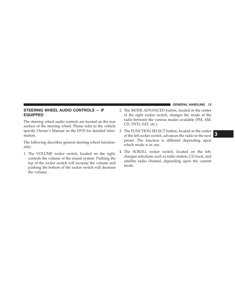 Steering wheel audio controls — if equipped, Steering wheel audio controls — if, Equipped | Ram Trucks UCONNECT 430 for Chrysler User Manual | Page 14 / 140