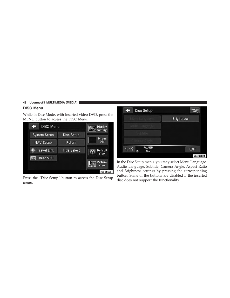 Disc menu | Ram Trucks UCONNECT 430 for Chrysler User Manual | Page 49 / 140