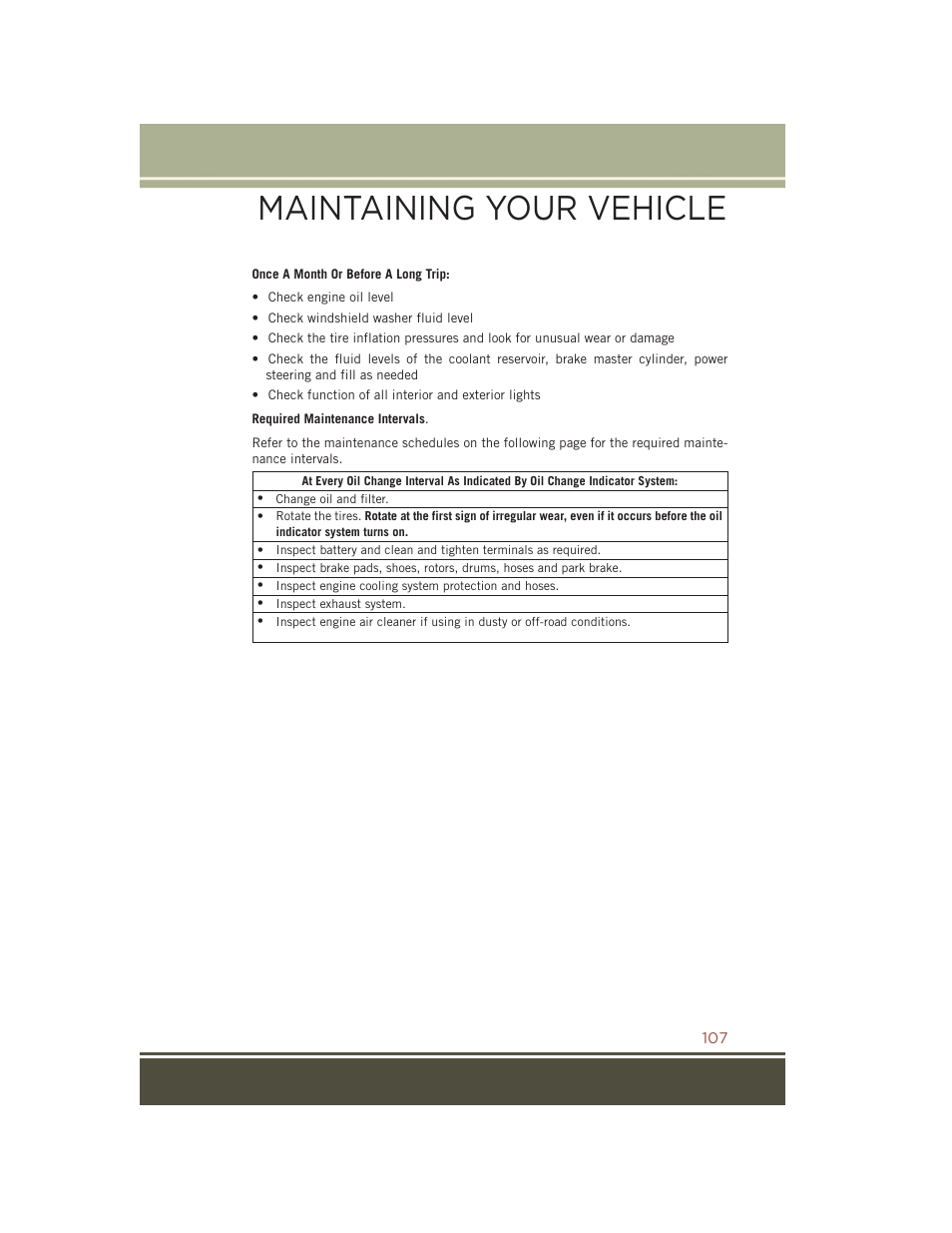 Maintaining your vehicle | Jeep 2015 Compass - User Guide User Manual | Page 109 / 132