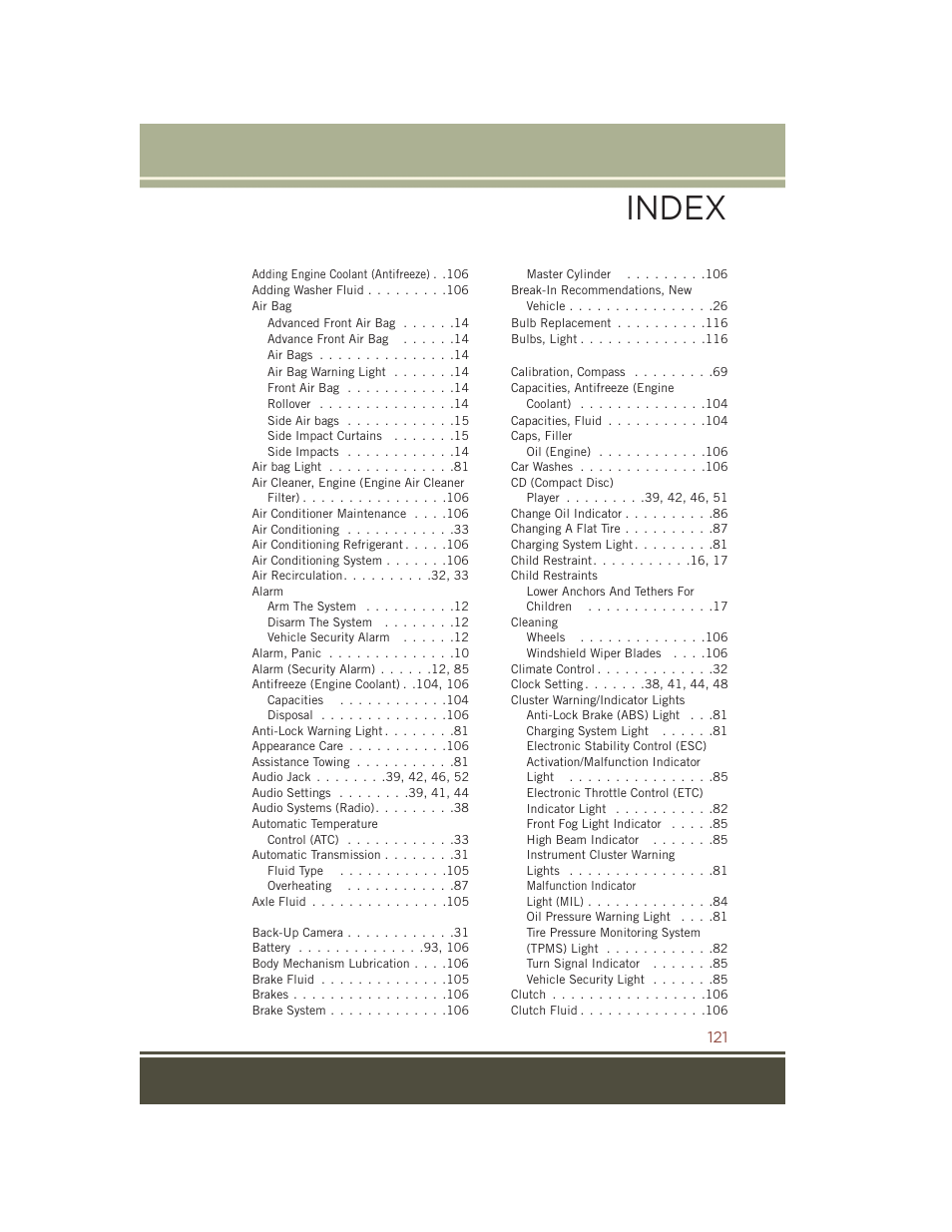 Index | Jeep 2015 Compass - User Guide User Manual | Page 123 / 132