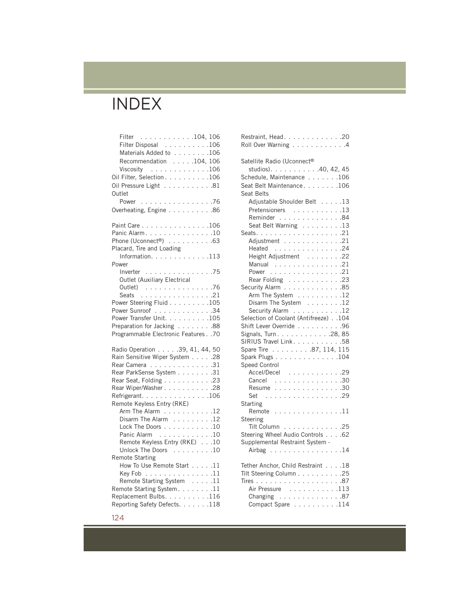 Index | Jeep 2015 Compass - User Guide User Manual | Page 126 / 132