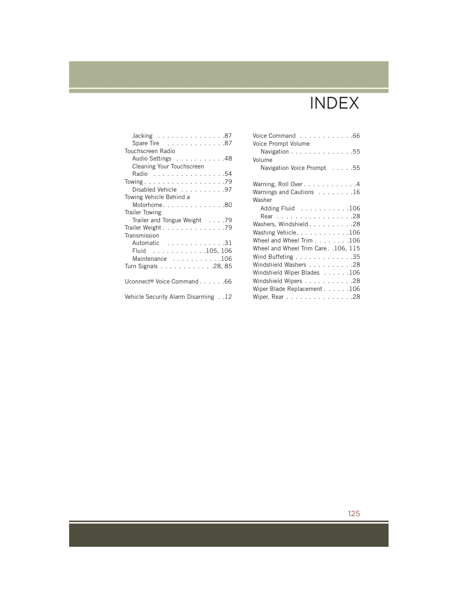 Index | Jeep 2015 Compass - User Guide User Manual | Page 127 / 132