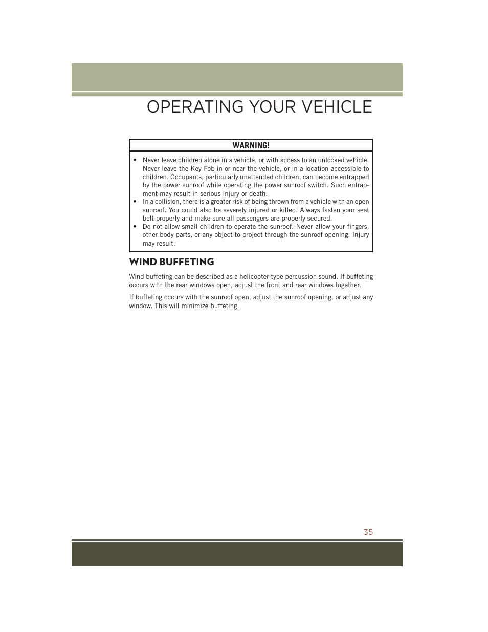 Wind buffeting, Operating your vehicle | Jeep 2015 Compass - User Guide User Manual | Page 37 / 132