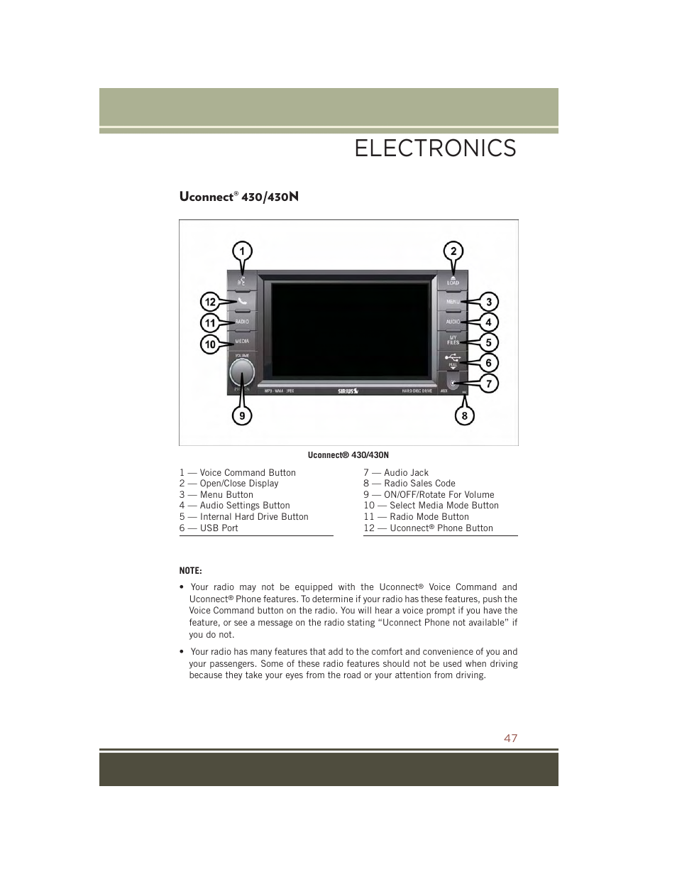 Uconnect® 430/430n, Uconnect, 430/430n | Electronics | Jeep 2015 Compass - User Guide User Manual | Page 49 / 132