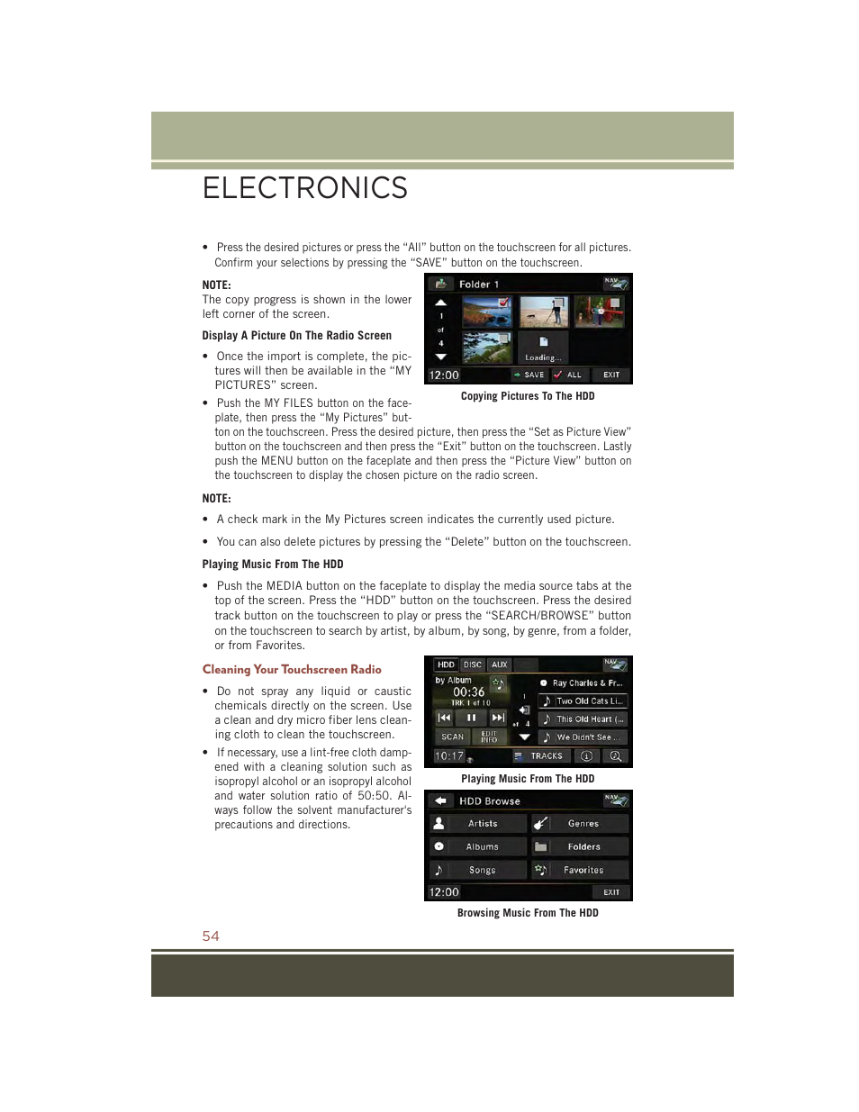 Cleaning your touchscreen radio, Electronics | Jeep 2015 Compass - User Guide User Manual | Page 56 / 132