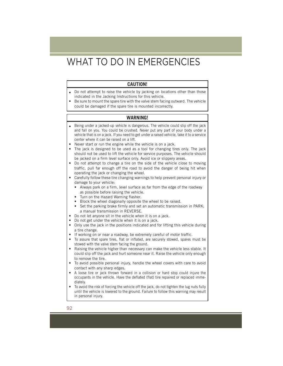 What to do in emergencies | Jeep 2015 Compass - User Guide User Manual | Page 94 / 132