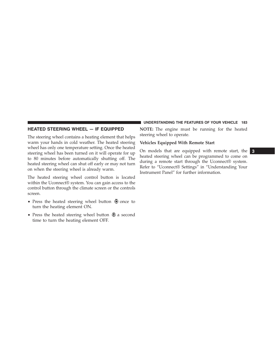 Heated steering wheel — if equipped | Jeep 2015 Grand Cherokee - Owner Manual User Manual | Page 185 / 709