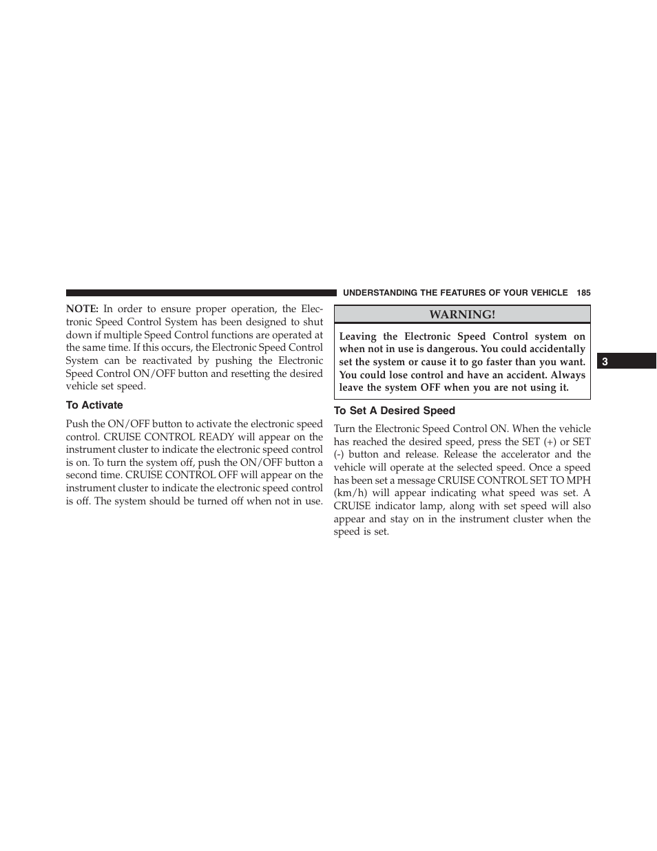 To activate, To set a desired speed | Jeep 2015 Grand Cherokee - Owner Manual User Manual | Page 187 / 709