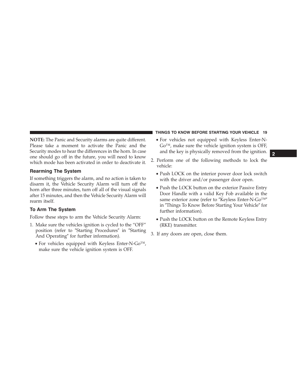 Rearming the system, To arm the system | Jeep 2015 Grand Cherokee - Owner Manual User Manual | Page 21 / 709