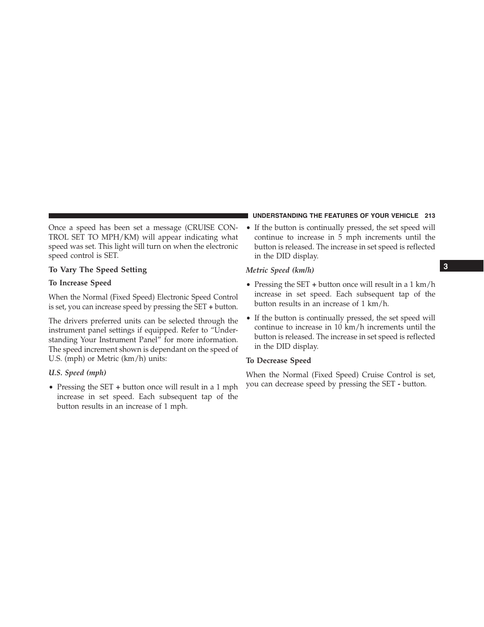 To vary the speed setting | Jeep 2015 Grand Cherokee - Owner Manual User Manual | Page 215 / 709