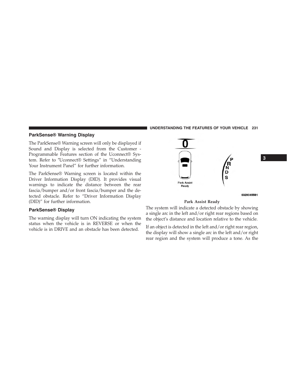 Parksense® warning display, Parksense® display | Jeep 2015 Grand Cherokee - Owner Manual User Manual | Page 233 / 709