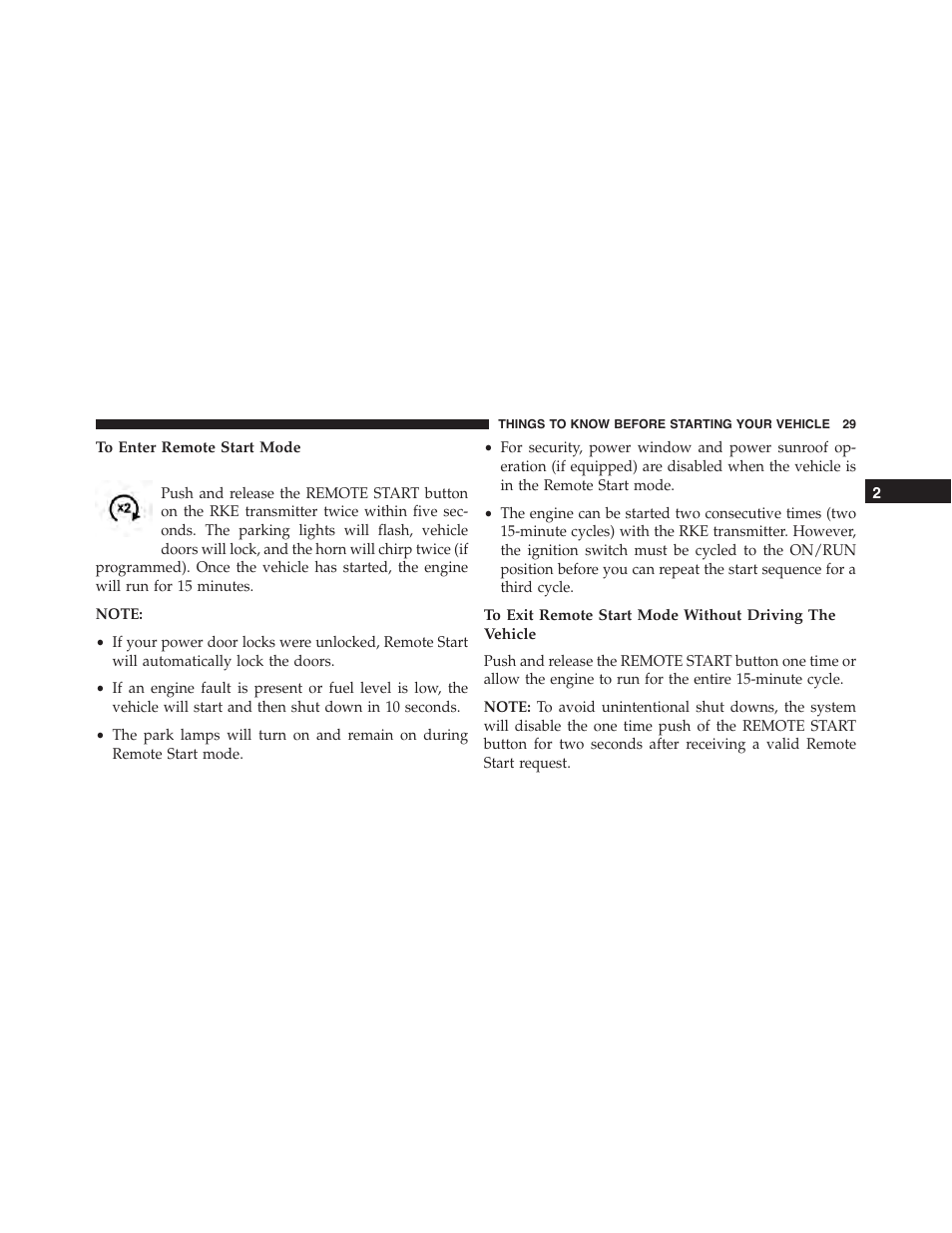 To enter remote start mode | Jeep 2015 Grand Cherokee - Owner Manual User Manual | Page 31 / 709