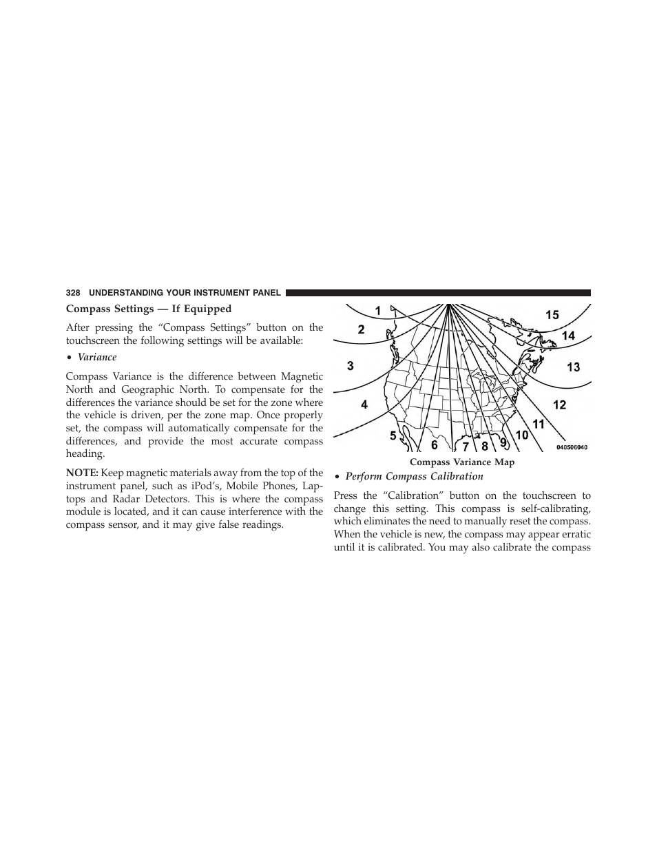 Compass settings — if equipped | Jeep 2015 Grand Cherokee - Owner Manual User Manual | Page 330 / 709