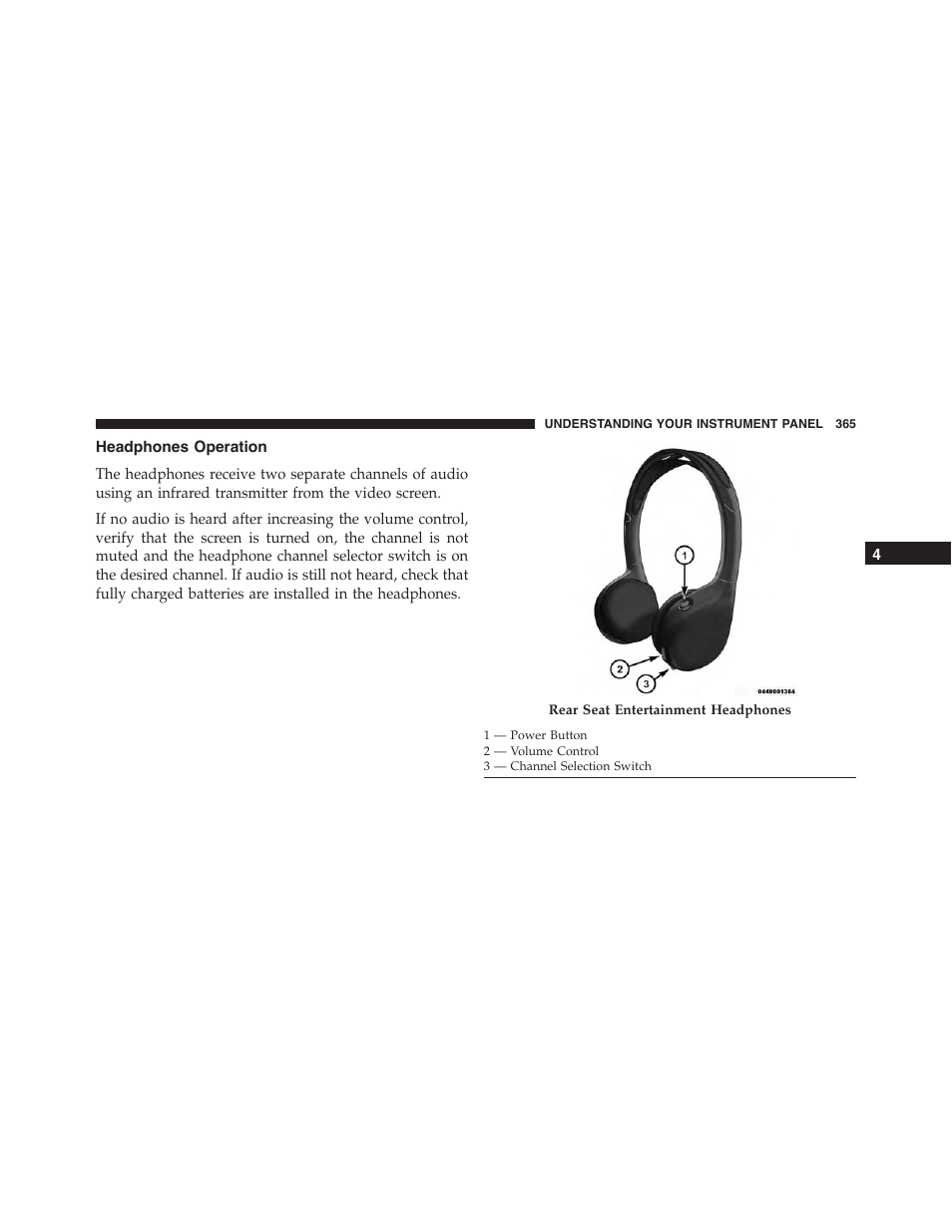 Headphones operation | Jeep 2015 Grand Cherokee - Owner Manual User Manual | Page 367 / 709