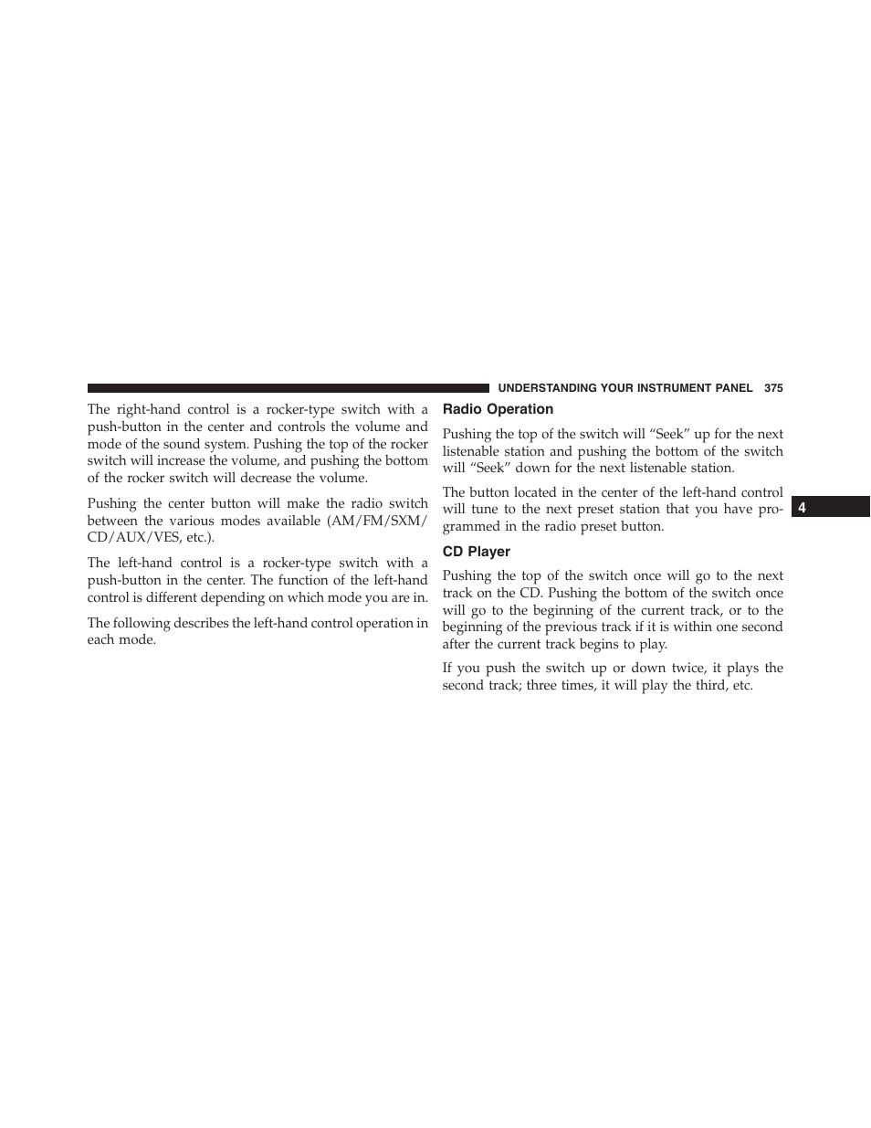 Radio operation, Cd player | Jeep 2015 Grand Cherokee - Owner Manual User Manual | Page 377 / 709