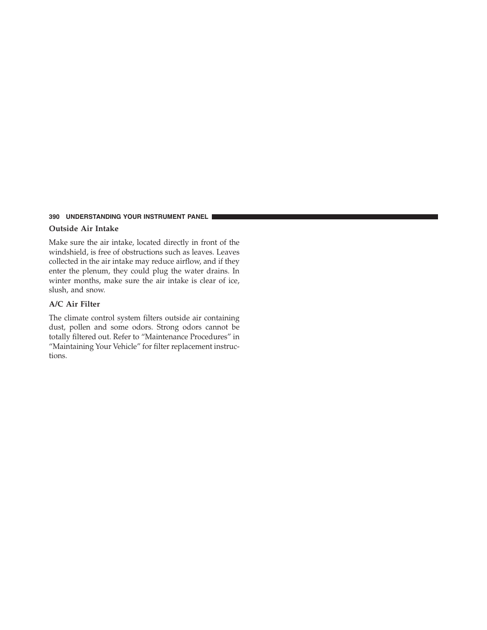 Outside air intake, A/c air filter | Jeep 2015 Grand Cherokee - Owner Manual User Manual | Page 392 / 709