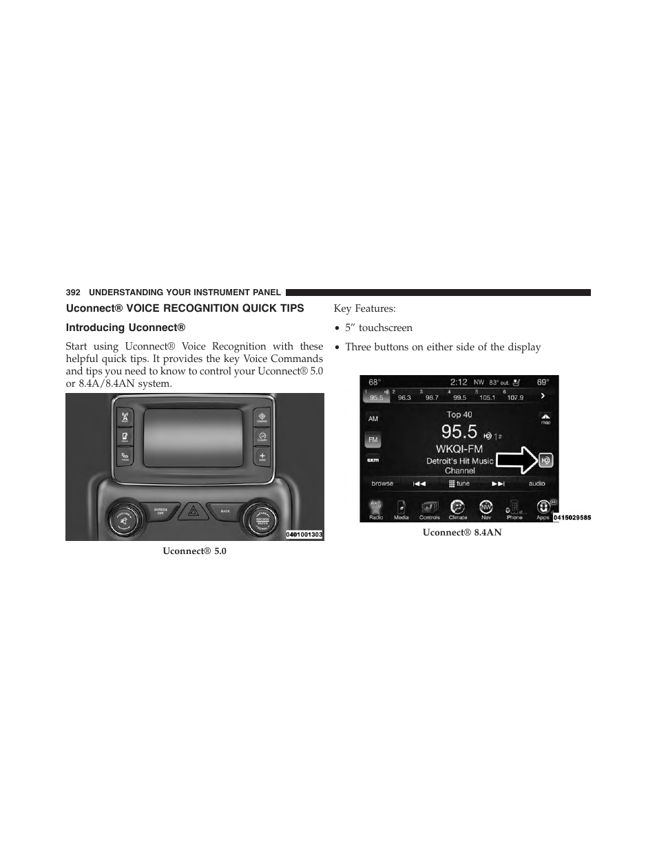 Uconnect® voice recognition quick tips, Introducing uconnect, Uconnect® voice recognition quick | Tips | Jeep 2015 Grand Cherokee - Owner Manual User Manual | Page 394 / 709