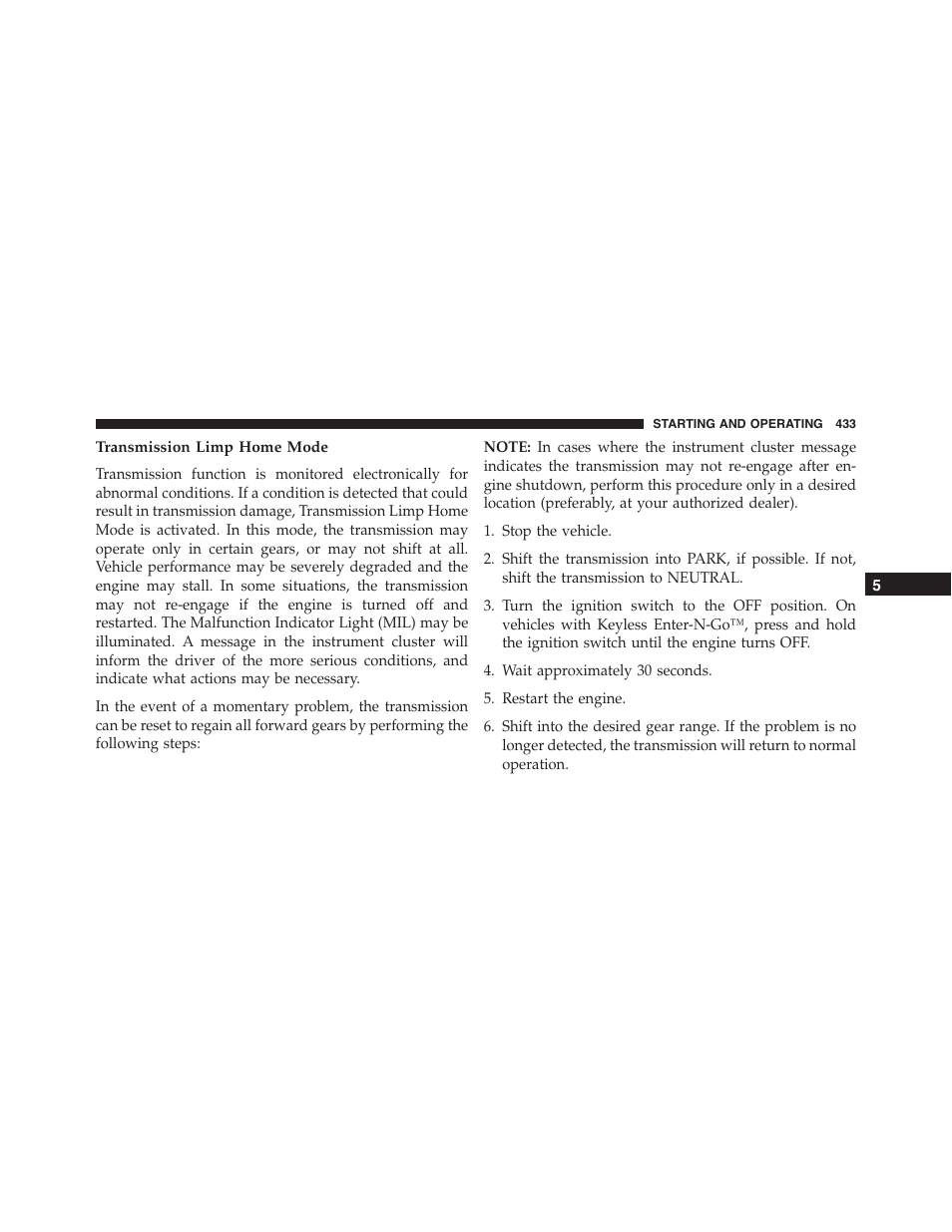 Transmission limp home mode | Jeep 2015 Grand Cherokee - Owner Manual User Manual | Page 435 / 709