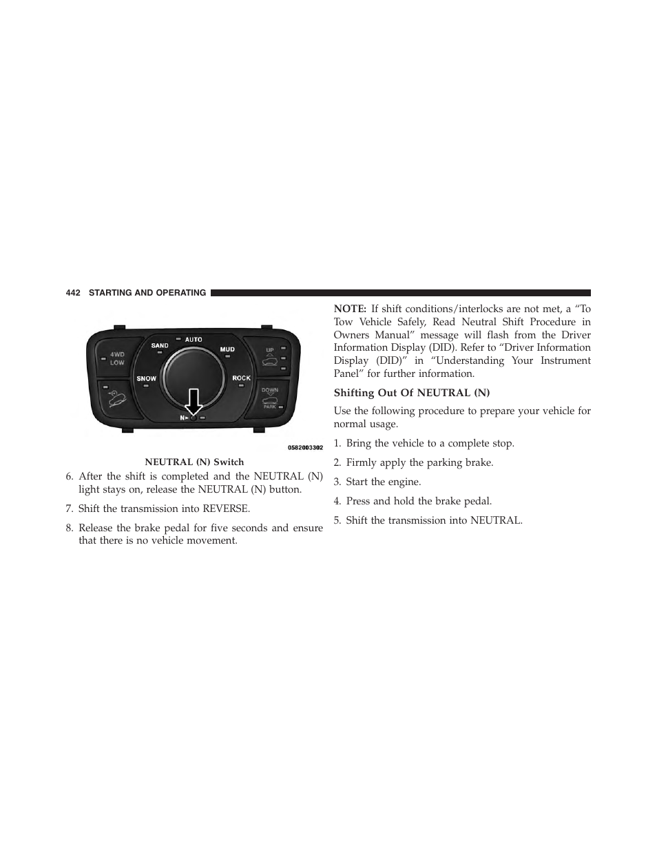 Shifting out of neutral (n) | Jeep 2015 Grand Cherokee - Owner Manual User Manual | Page 444 / 709