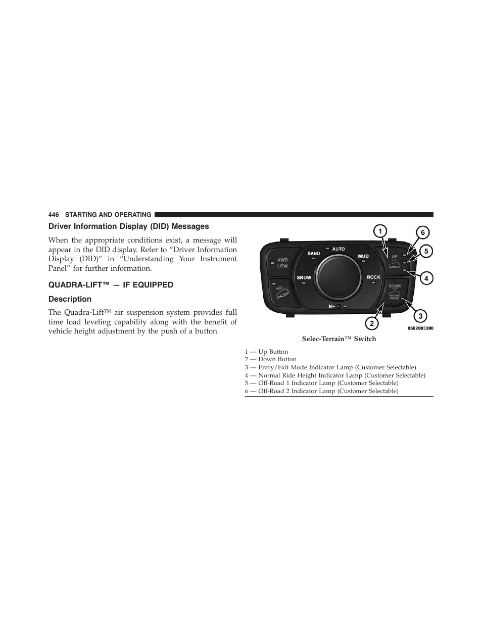 Driver information display (did) messages, Quadra-lift™ — if equipped, Description | Jeep 2015 Grand Cherokee - Owner Manual User Manual | Page 448 / 709