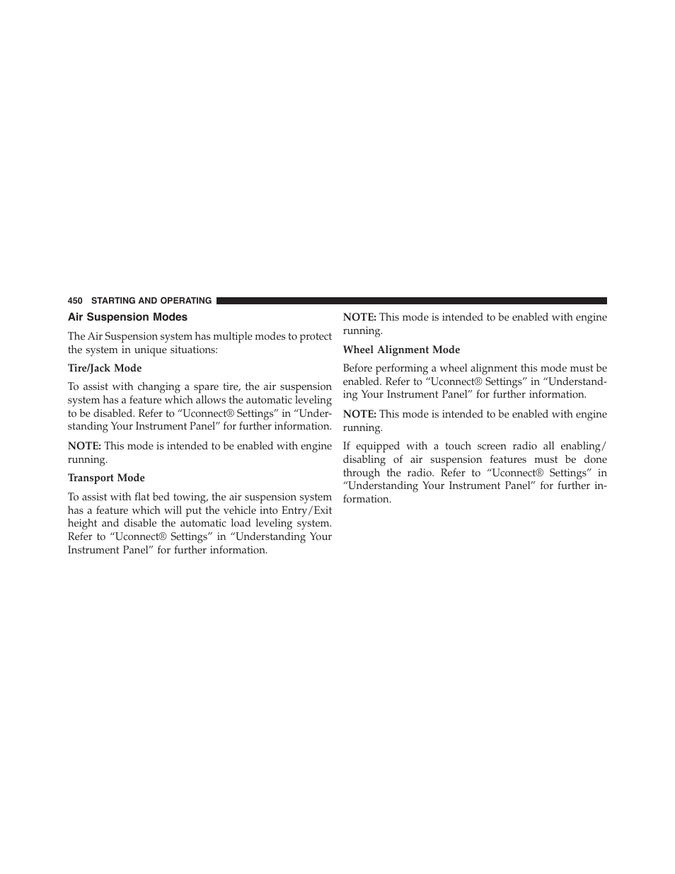 Air suspension modes | Jeep 2015 Grand Cherokee - Owner Manual User Manual | Page 452 / 709