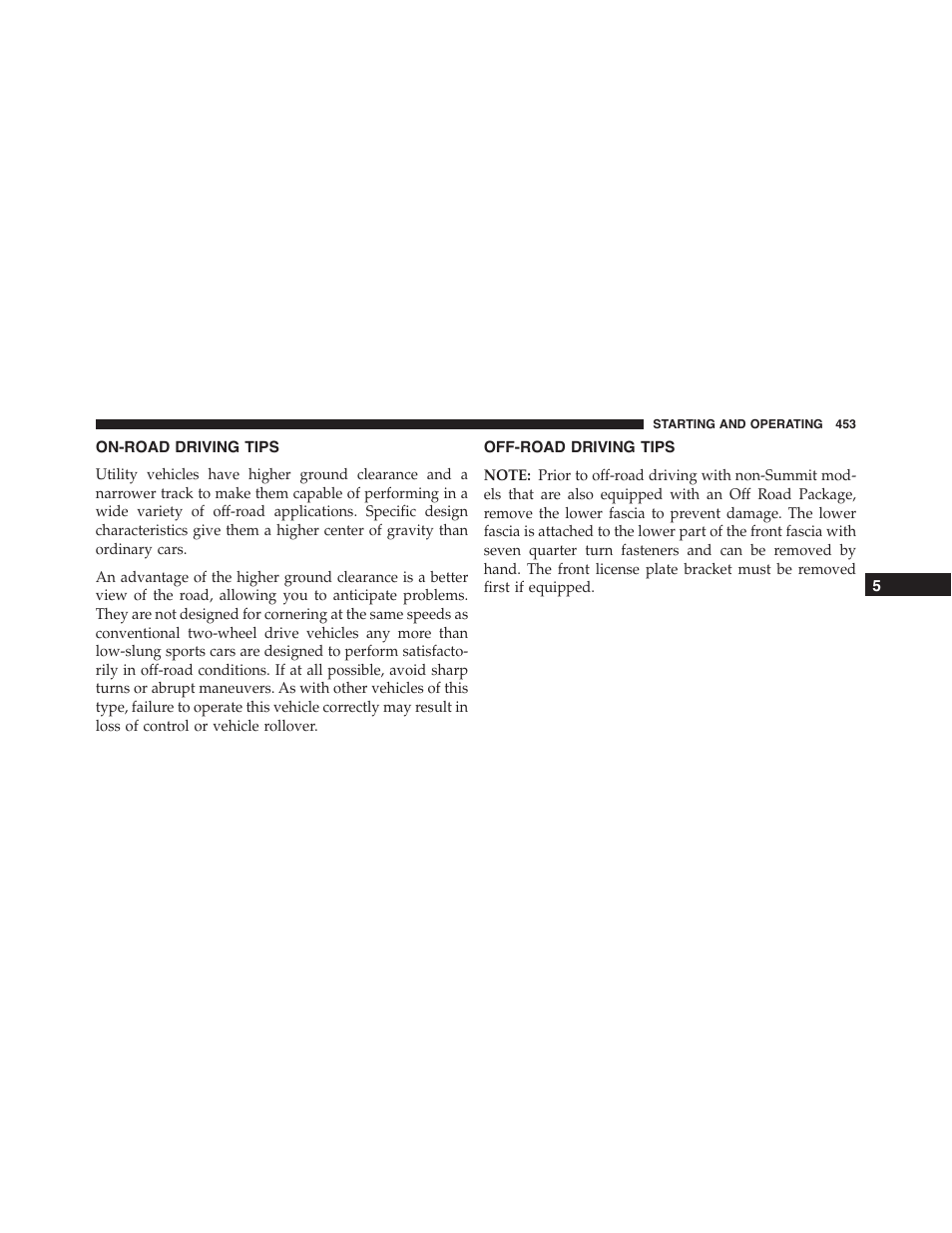 On-road driving tips, Off-road driving tips | Jeep 2015 Grand Cherokee - Owner Manual User Manual | Page 455 / 709