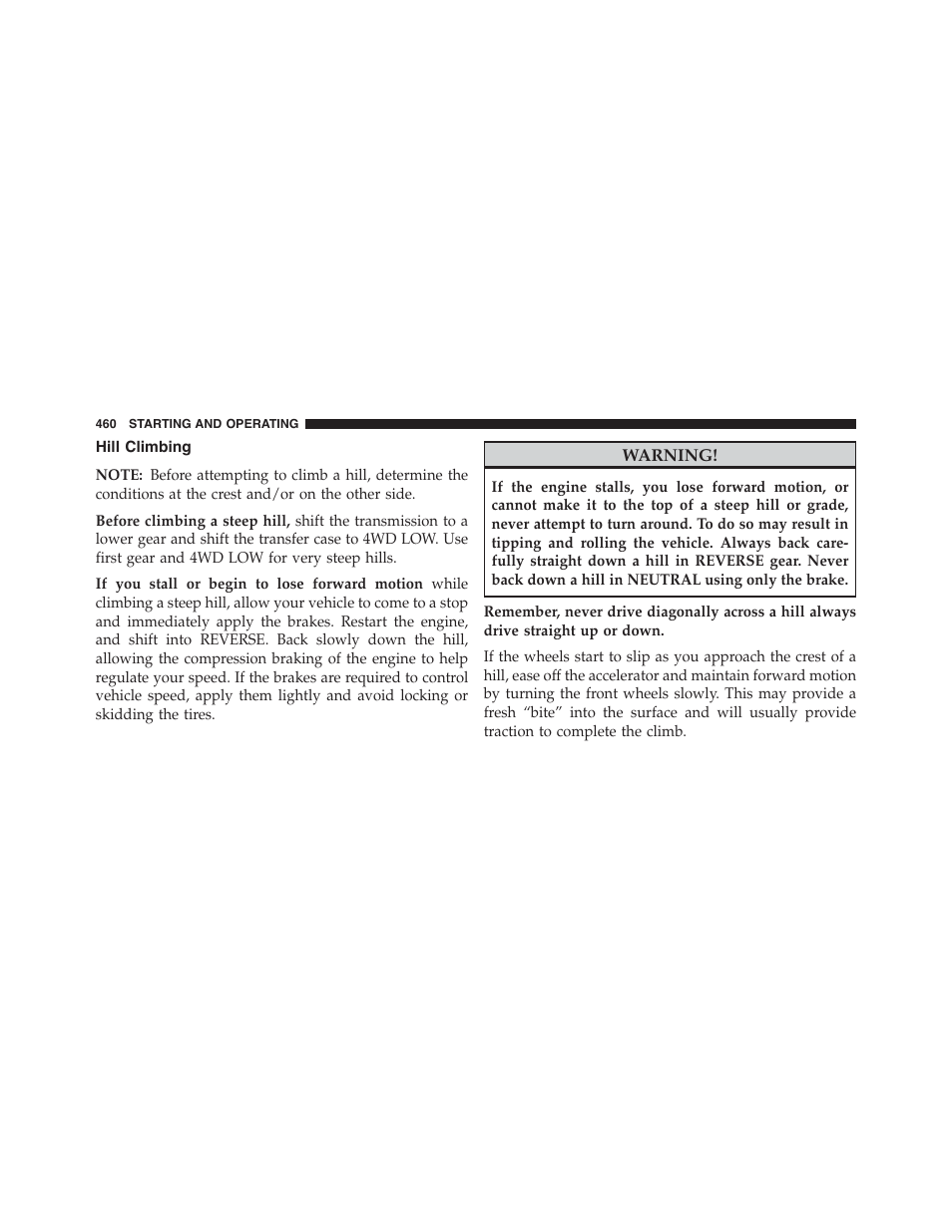 Hill climbing | Jeep 2015 Grand Cherokee - Owner Manual User Manual | Page 462 / 709