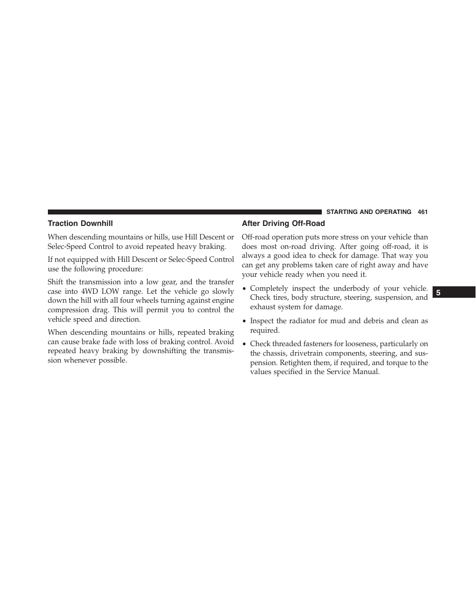 Traction downhill, After driving off-road | Jeep 2015 Grand Cherokee - Owner Manual User Manual | Page 463 / 709