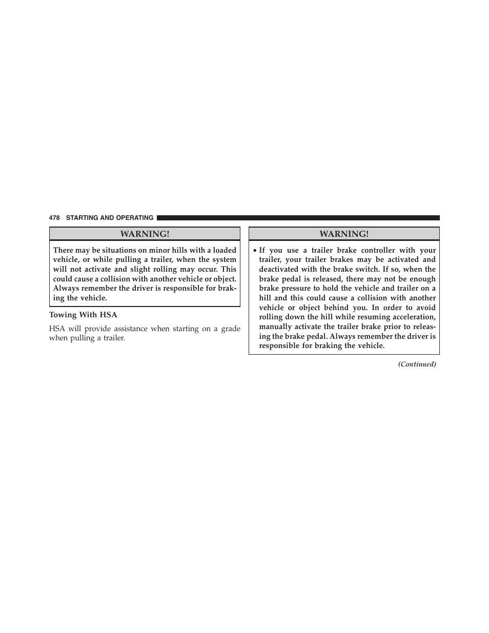 Towing with hsa | Jeep 2015 Grand Cherokee - Owner Manual User Manual | Page 480 / 709