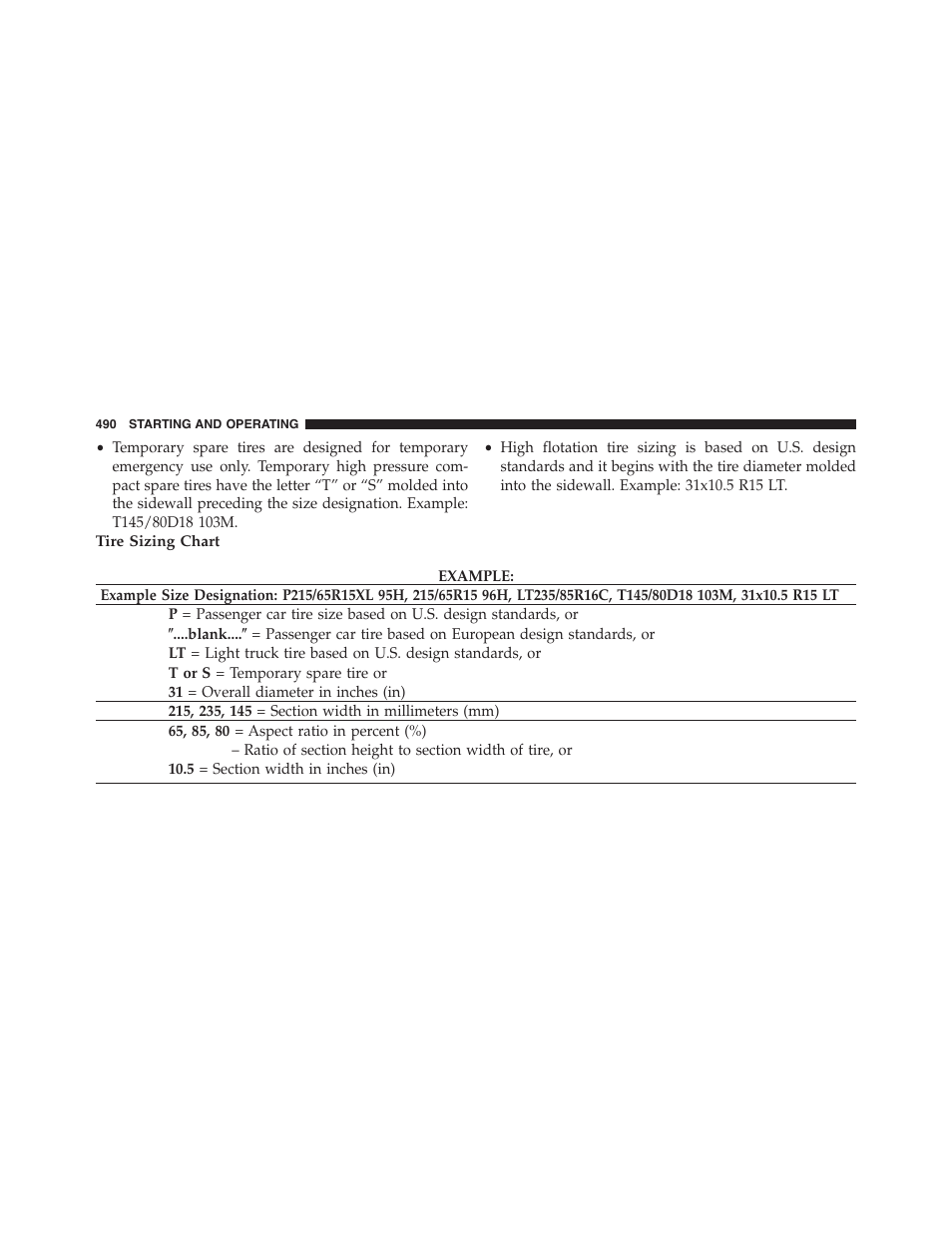 Tire sizing chart | Jeep 2015 Grand Cherokee - Owner Manual User Manual | Page 492 / 709