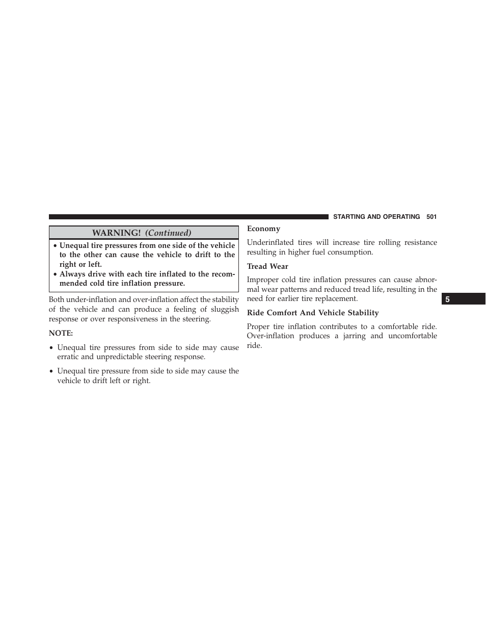 Economy, Tread wear, Ride comfort and vehicle stability | Jeep 2015 Grand Cherokee - Owner Manual User Manual | Page 503 / 709