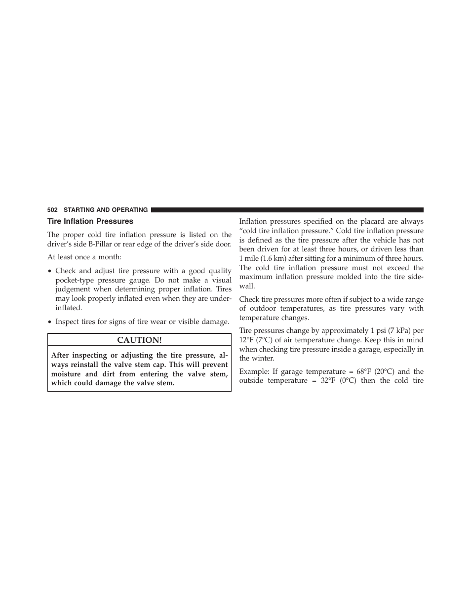 Tire inflation pressures | Jeep 2015 Grand Cherokee - Owner Manual User Manual | Page 504 / 709