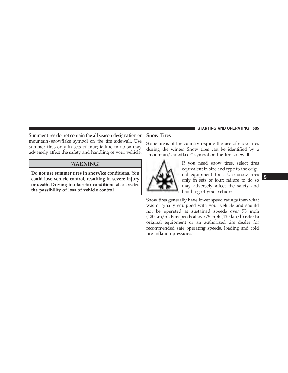 Snow tires | Jeep 2015 Grand Cherokee - Owner Manual User Manual | Page 507 / 709