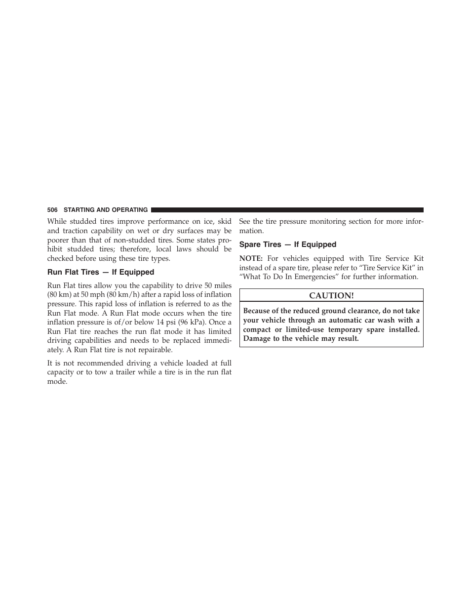 Run flat tires — if equipped, Spare tires — if equipped | Jeep 2015 Grand Cherokee - Owner Manual User Manual | Page 508 / 709