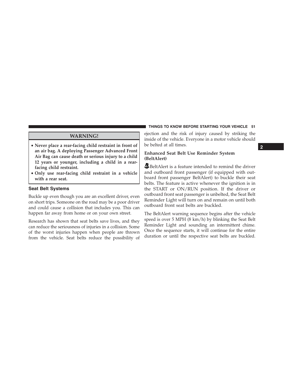 Seat belt systems, Enhanced seat belt use reminder system (beltalert) | Jeep 2015 Grand Cherokee - Owner Manual User Manual | Page 53 / 709