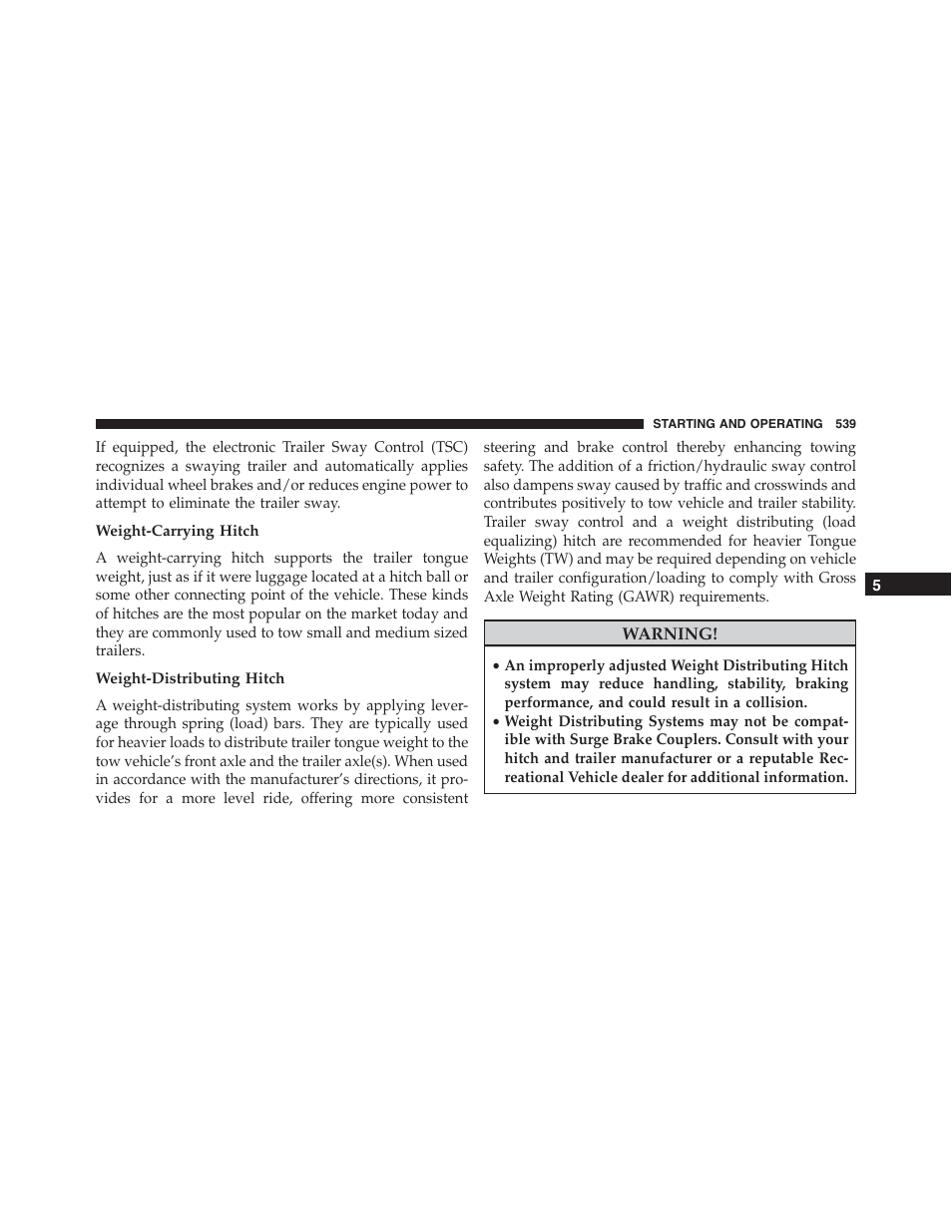 Weight-carrying hitch, Weight-distributing hitch | Jeep 2015 Grand Cherokee - Owner Manual User Manual | Page 541 / 709