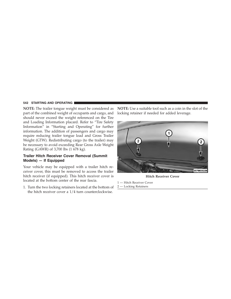 Trailer hitch receiver cover removal (summit, Models) — if equipped | Jeep 2015 Grand Cherokee - Owner Manual User Manual | Page 544 / 709