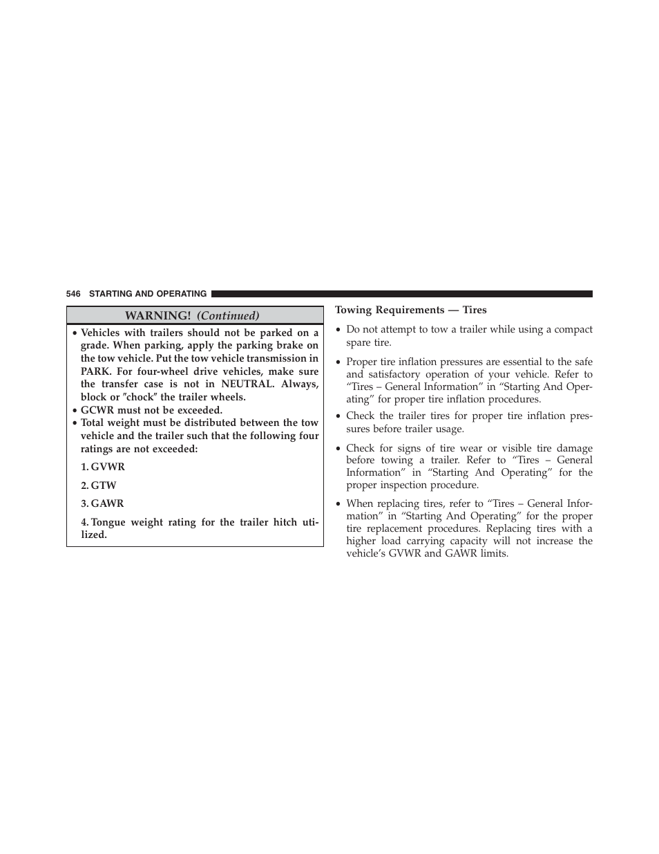 Towing requirements — tires | Jeep 2015 Grand Cherokee - Owner Manual User Manual | Page 548 / 709