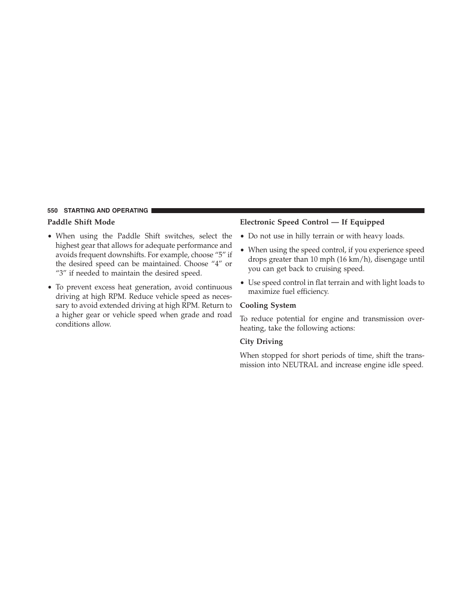 Paddle shift mode, Electronic speed control — if equipped, Cooling system | Jeep 2015 Grand Cherokee - Owner Manual User Manual | Page 552 / 709