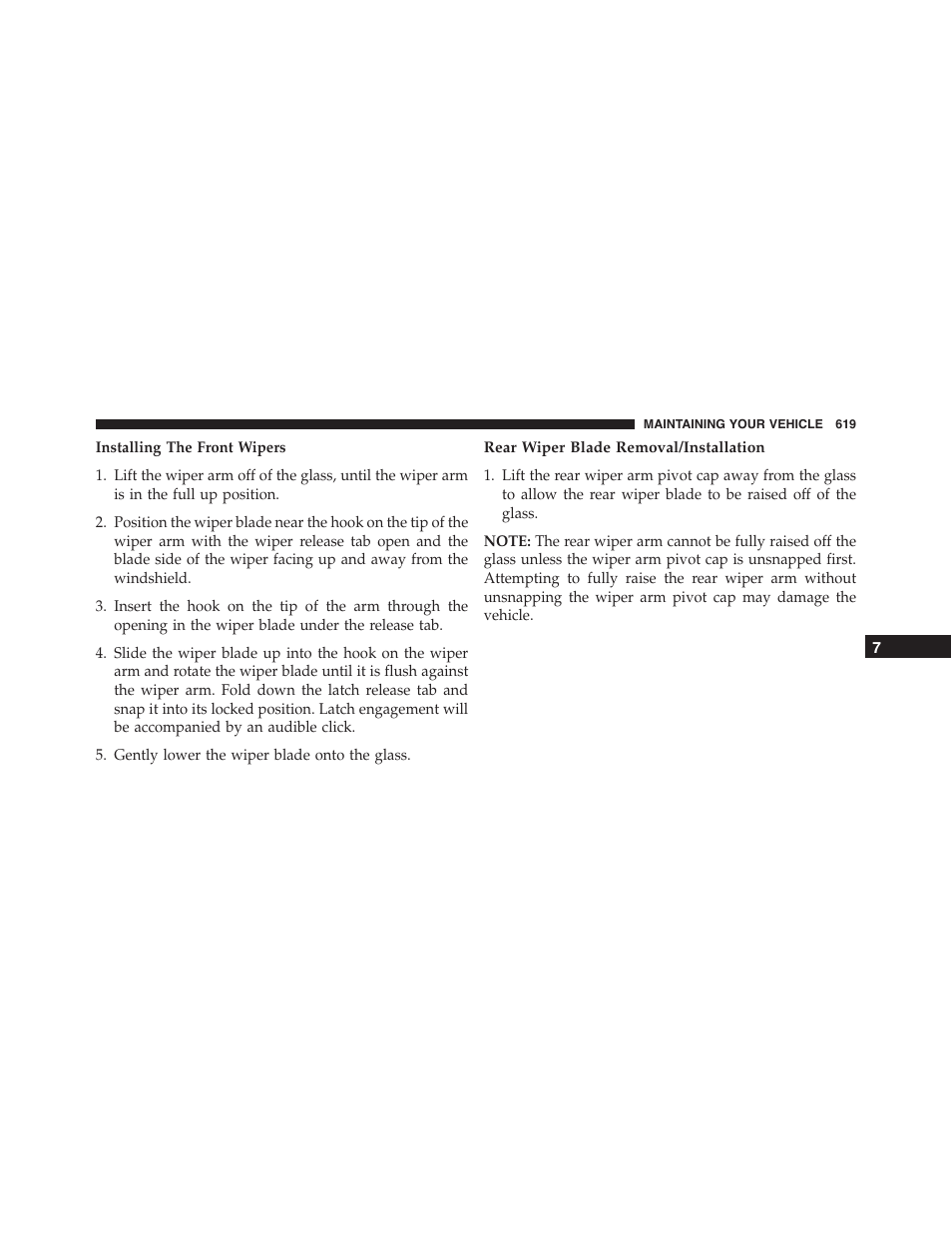 Rear wiper blade removal/installation | Jeep 2015 Grand Cherokee - Owner Manual User Manual | Page 621 / 709