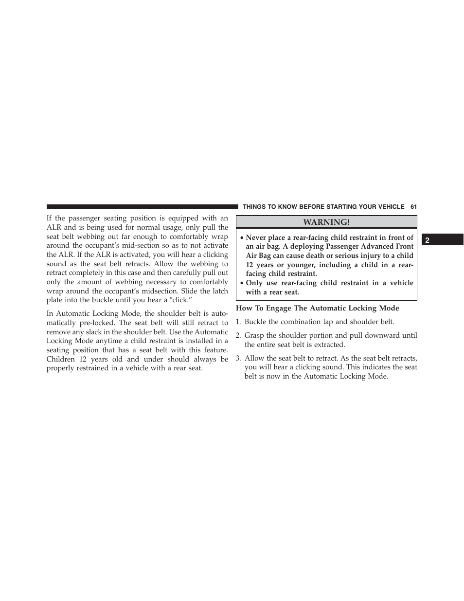 How to engage the automatic locking mode | Jeep 2015 Grand Cherokee - Owner Manual User Manual | Page 63 / 709