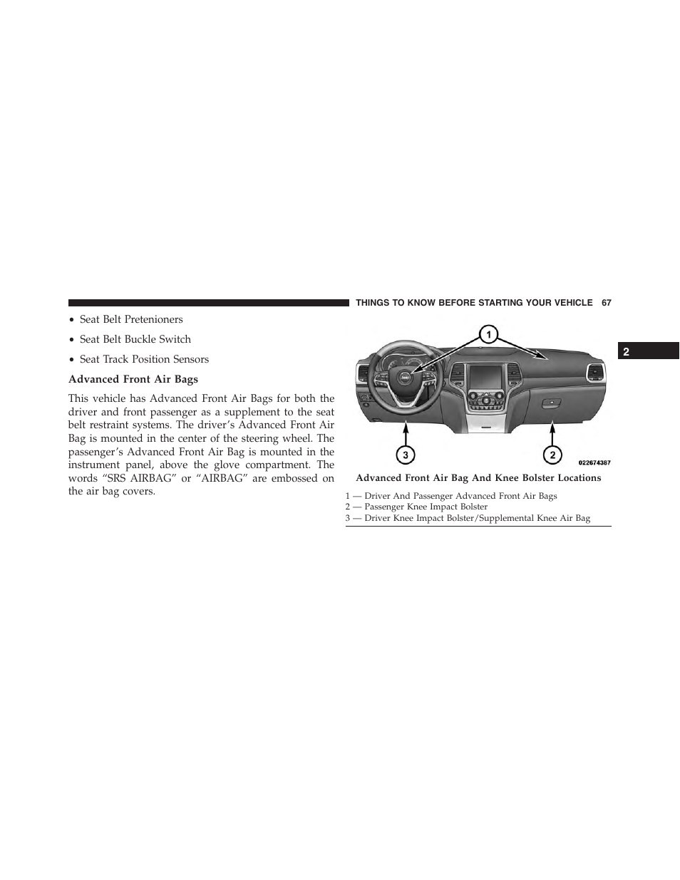 Advanced front air bags | Jeep 2015 Grand Cherokee - Owner Manual User Manual | Page 69 / 709