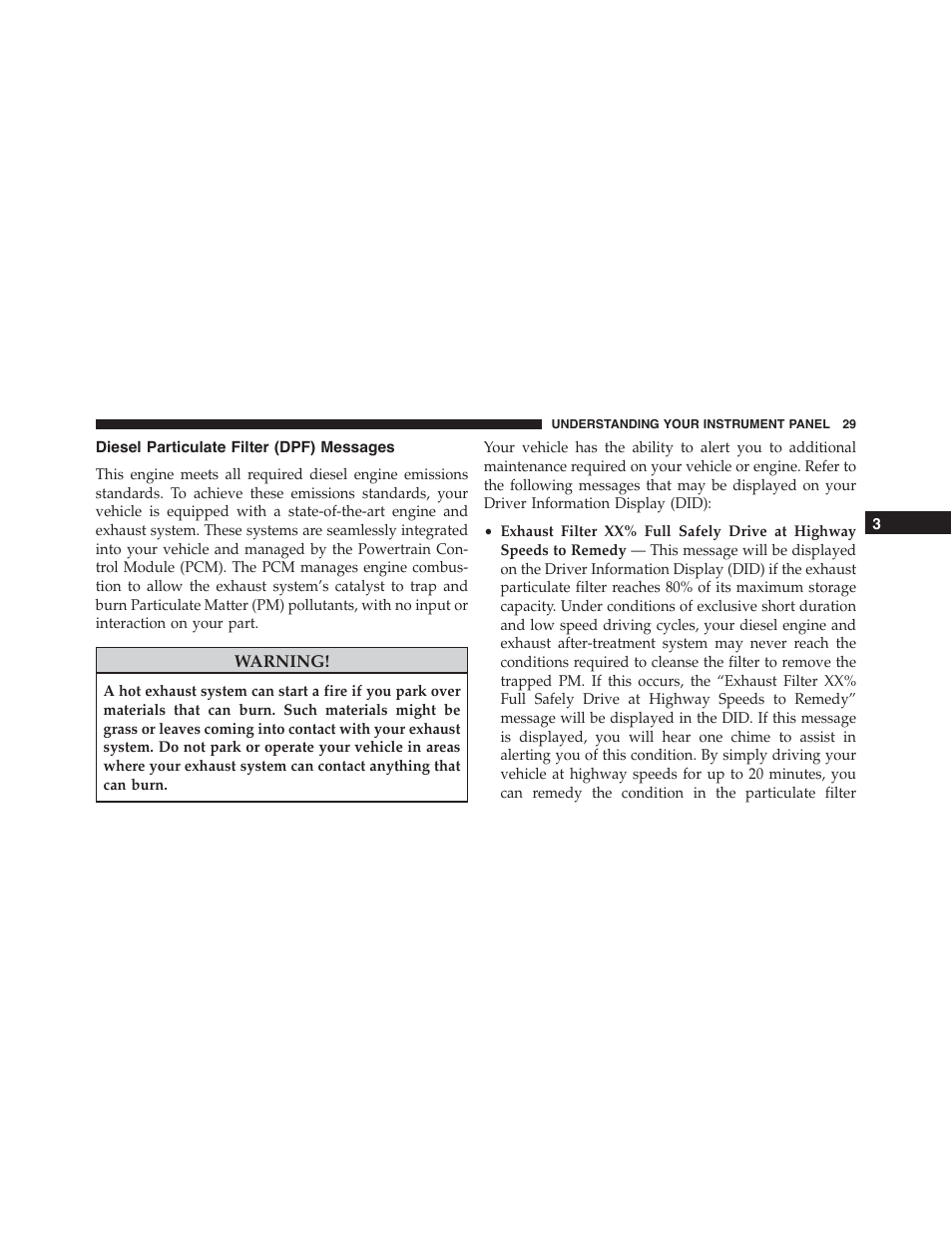 Diesel particulate filter (dpf) messages | Jeep 2015 Grand Cherokee - Diesel Supplement User Manual | Page 31 / 122