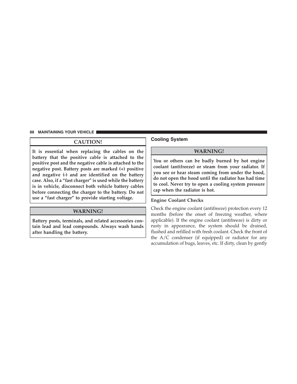 Cooling system, Engine coolant checks | Jeep 2015 Grand Cherokee - Diesel Supplement User Manual | Page 90 / 122