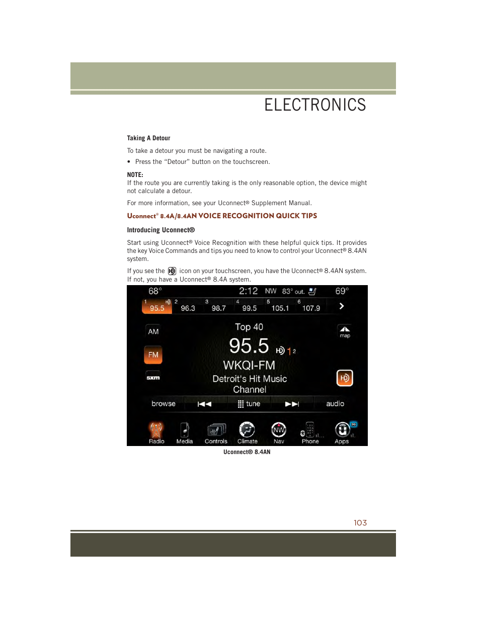 Uconnect® 8.4a/8.4an voice recognition quick tips, Electronics | Jeep 2015 Grand Cherokee SRT - User Guide User Manual | Page 105 / 268