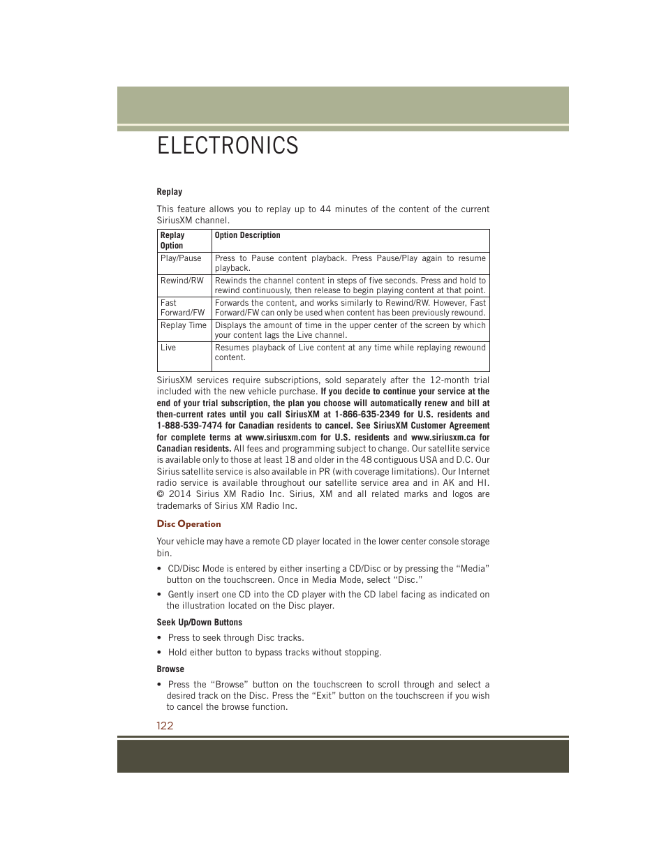 Disc operation, Electronics | Jeep 2015 Grand Cherokee SRT - User Guide User Manual | Page 124 / 268