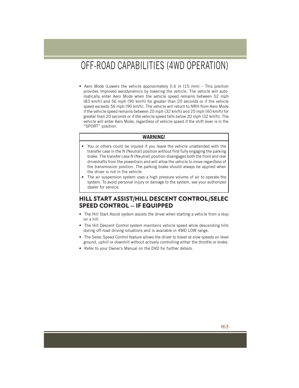 Hill start assist/hill descent, Control/selec speed control — if, Equipped | Off-road capabilities (4wd operation) | Jeep 2015 Grand Cherokee SRT - User Guide User Manual | Page 165 / 268